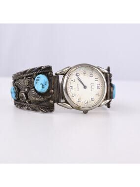 Nadia Quartz Watch Turquoise Sterling Silver Bracelet Southwestern 26.9mm Cuff
